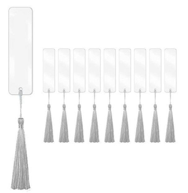 Clear Acrylic Bookmark and Tassel Set - Silver Tassels Clear Acrylic Bookmark and Tassel Set - Silver Tassels