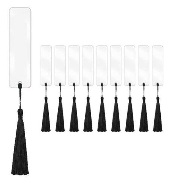 Clear Acrylic Bookmark and Tassel Set - Black Tassels Clear Acrylic Bookmark and Tassel Set - Black Tassels