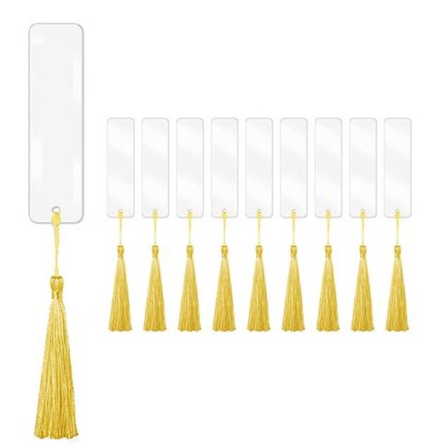Clear Acrylic Bookmark and Tassel Set - Gold Tassels Clear Acrylic Bookmark and Tassel Set - Gold Tassels