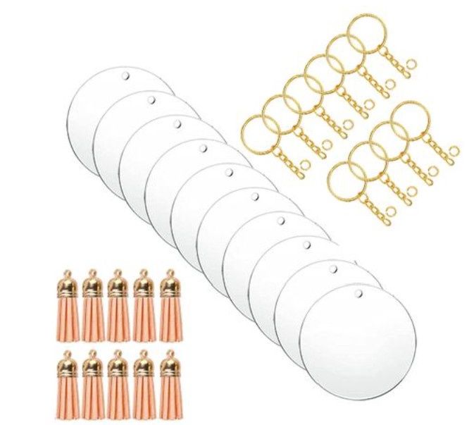 Clear Acrylic Blank Round Keyring Light Pink Tassel Kit - Gold Clear Acrylic Blank Round Keyring Light Pink Tassel Kit - Gold