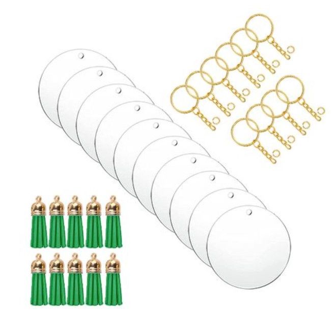 Clear Acrylic Blank Round Keyring Emerald Green Tassel Kit - Gold Clear Acrylic Blank Round Keyring Emerald Green Tassel Kit - Gold