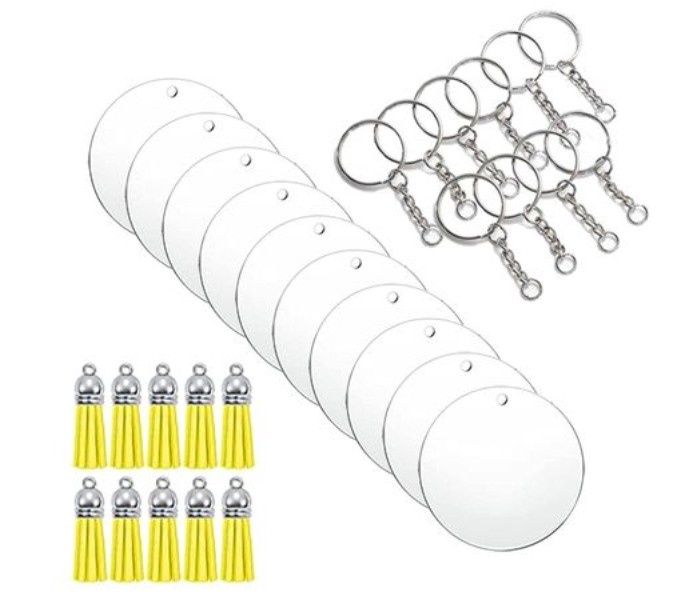 5cm Clear Acrylic Blank Round Keyring Yellow Tassel Kit 5cm Clear Acrylic Blank Round Keyring Yellow Tassel Kit