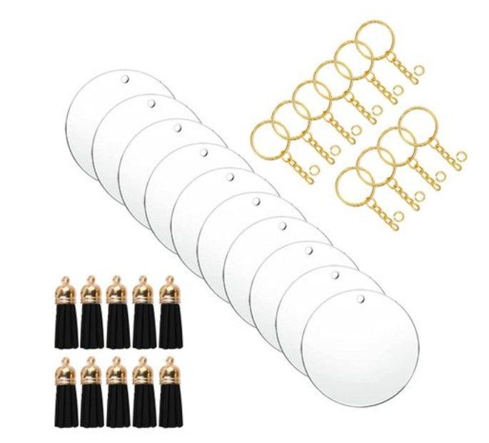 Clear Acrylic Blank Round Keyring Black Tassel Kit - Gold Clear Acrylic Blank Round Keyring Black Tassel Kit - Gold