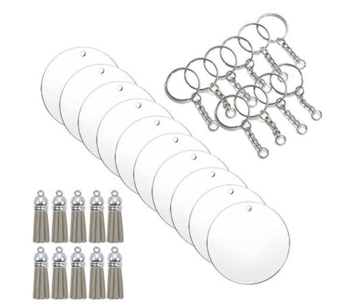 5cm Clear Acrylic Blank Round Keyring Silver Tassel Kit 5cm Clear Acrylic Blank Round Keyring Silver Tassel Kit