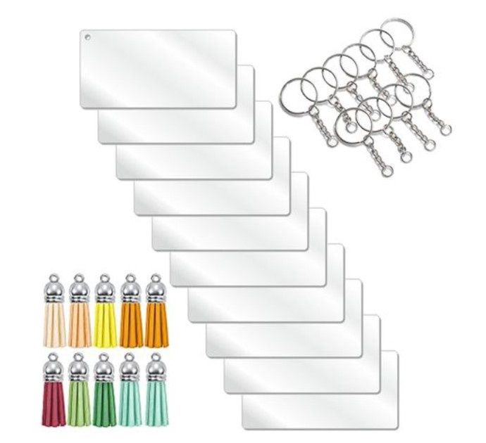 Rectangle Clear Acrylic Blank Keyring Tassel Kit Rectangle Clear Acrylic Blank Keyring Tassel Kit