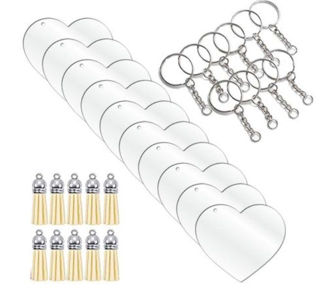 5cm Clear Acrylic Blank Heart Keyring Ivory Tassel Kit 5cm Clear Acrylic Blank Heart Keyring Ivory Tassel Kit