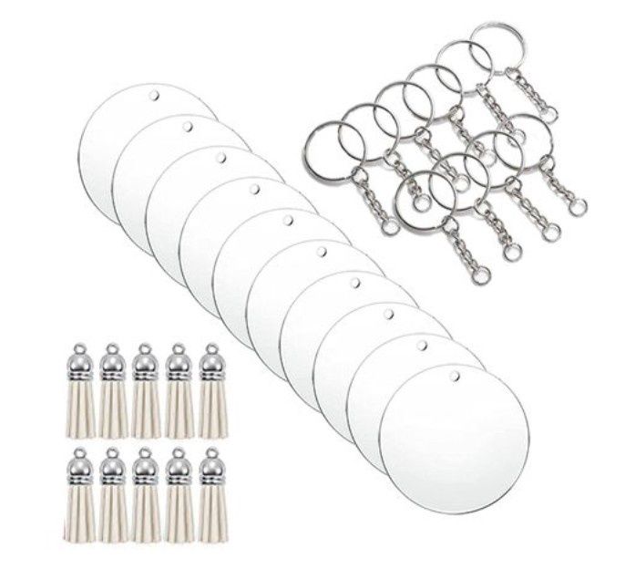 5cm Clear Acrylic Blank Round Keyring White Tassel Kit 5cm Clear Acrylic Blank Round Keyring White Tassel Kit