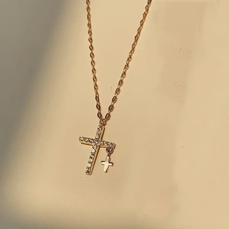 Diamond Double Cross Pendants Necklace Gold Diamond Double Cross Pendants Necklace Gold