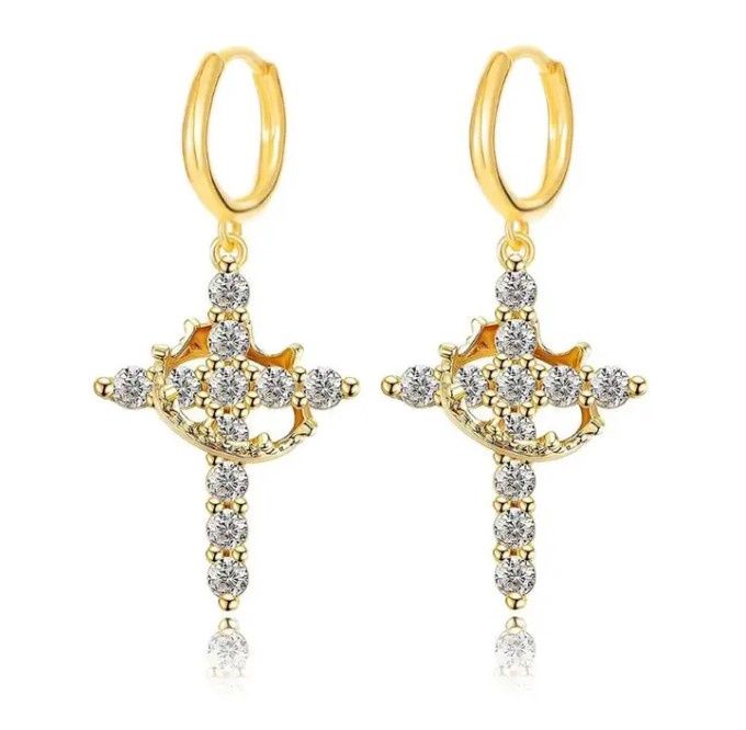 Rotating crown on Cross earrings Rotating crown on Cross earrings