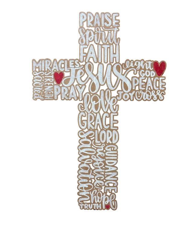 Handcrafted Christian Word Art Wall Cross, Wooden
