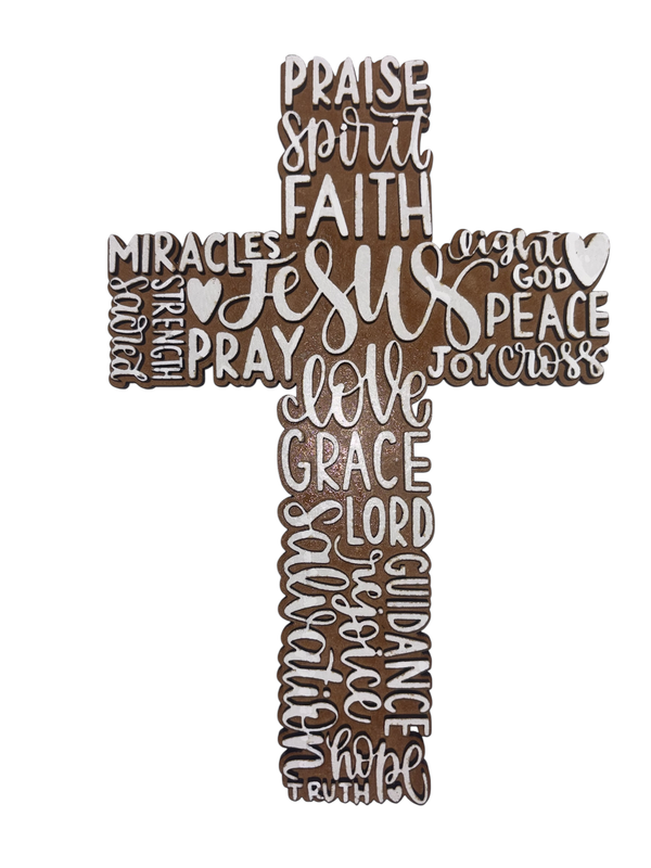 Handcrafted Christian Word Art Wall Cross , double layered Handcrafted Christian Word Art Wall Cross , double layered