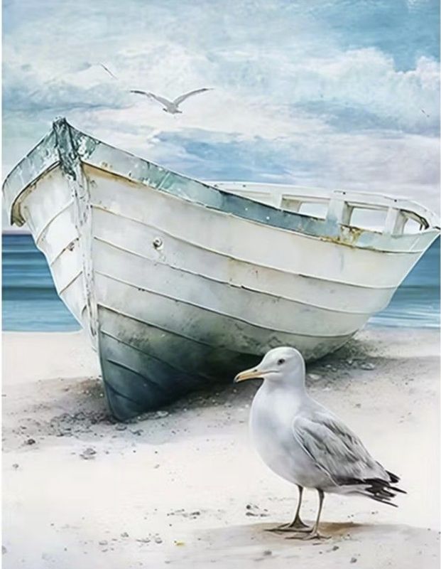 Paint by numbers - Seagull and boat - 40x50cm