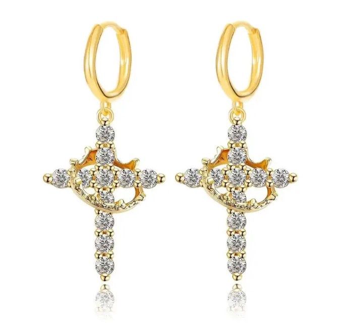 Rotating crown on Cross earrings Rotating crown on Cross earrings, Colour: Gold