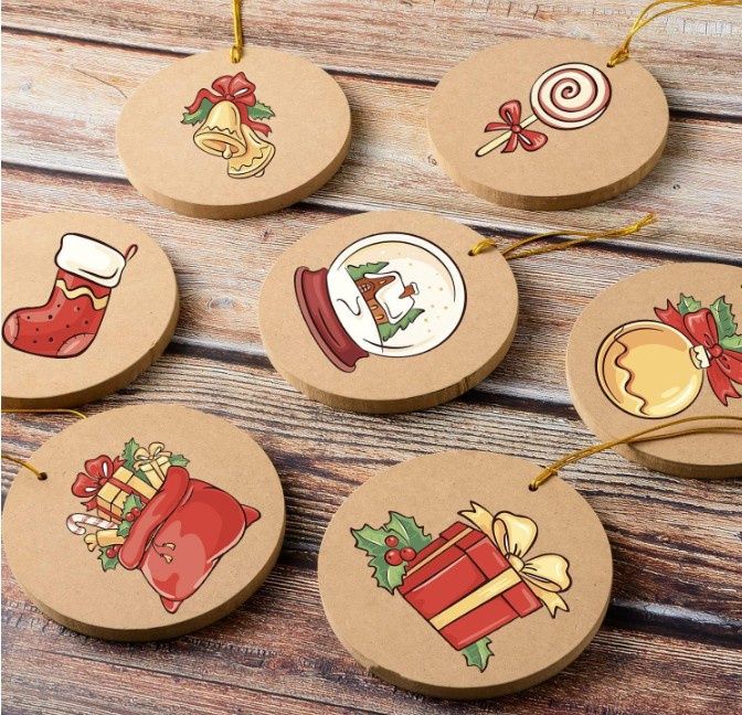 24 Pcs Wooden Christmas Ornaments Unfinished MDF