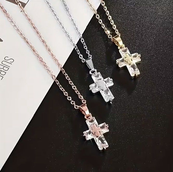 Delicate Crystal Cross Pendant Necklace Delicate Crystal Cross Pendant Necklace