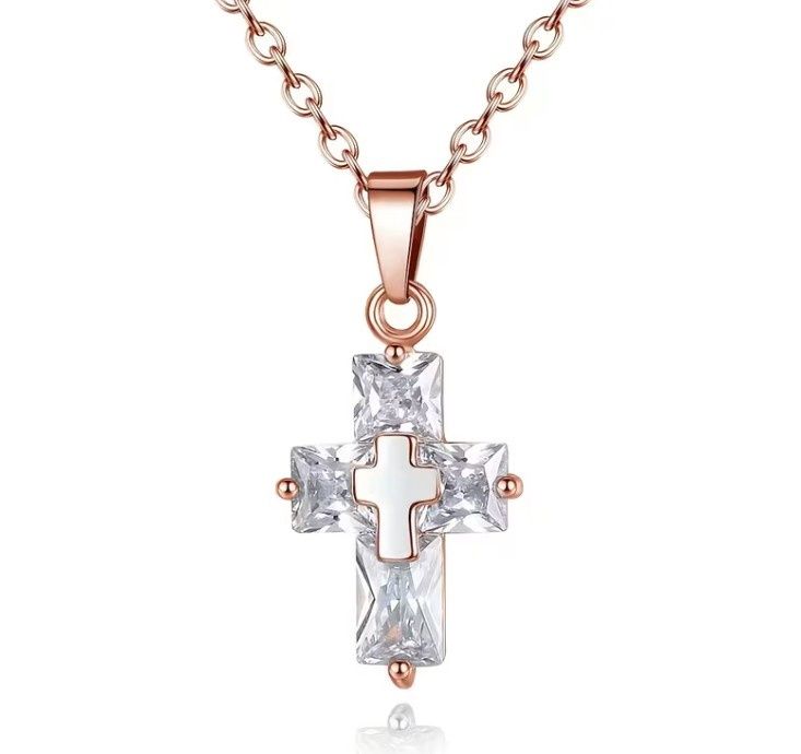 Delicate Crystal Cross Pendant Necklace