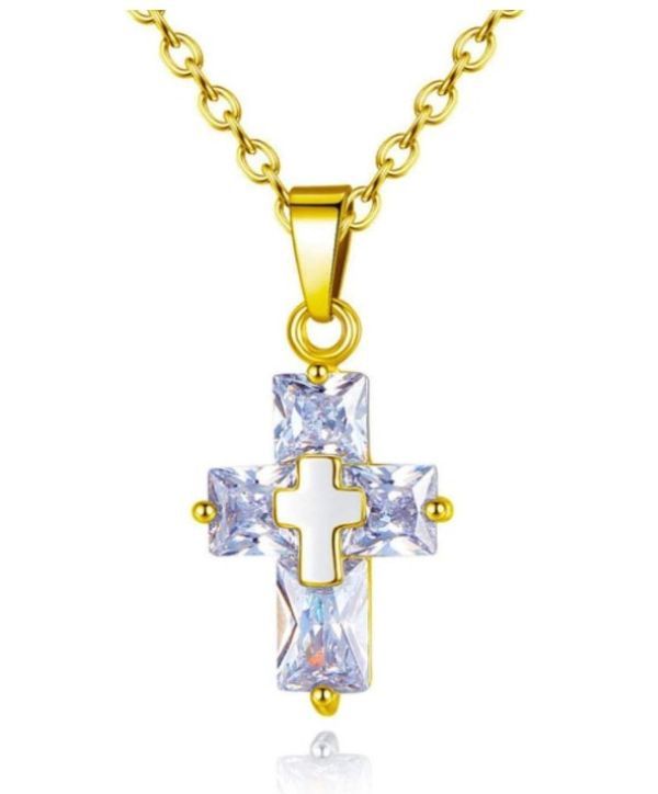 Delicate Crystal Cross Pendant Necklace, Colour: Gold