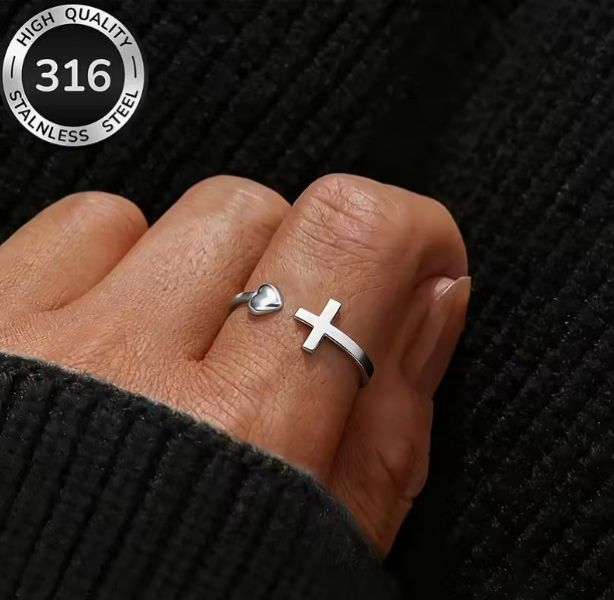 Adjustable Heart Cross Wrap Ring