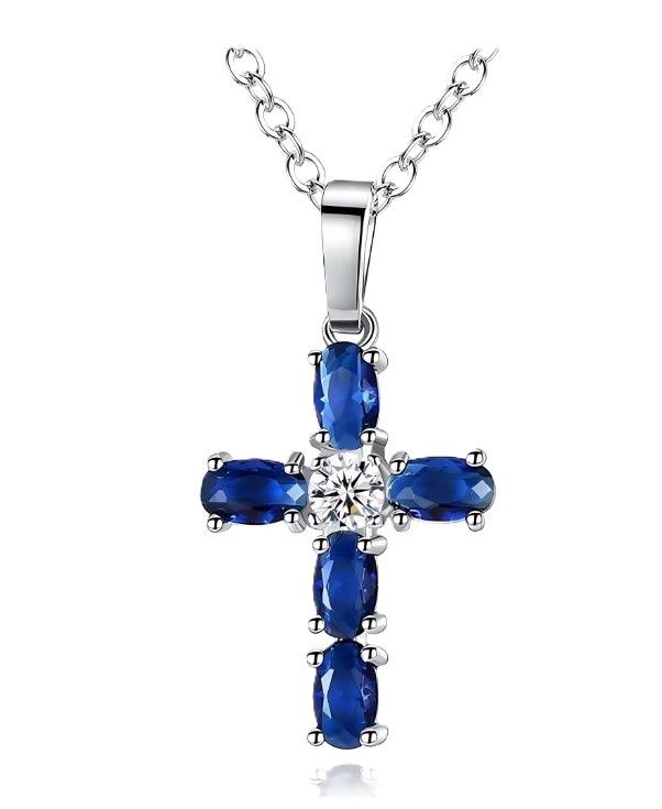 Sapphire Cross Pendant Necklace Sapphire Cross Pendant Necklace
