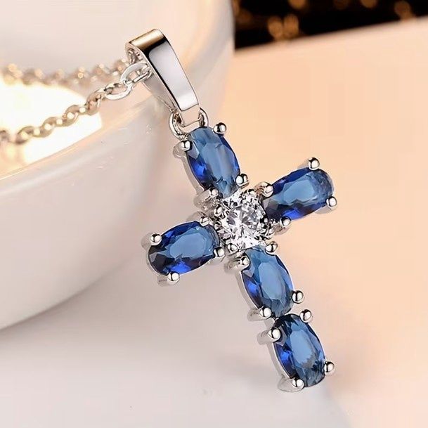Sapphire Cross Pendant Necklace