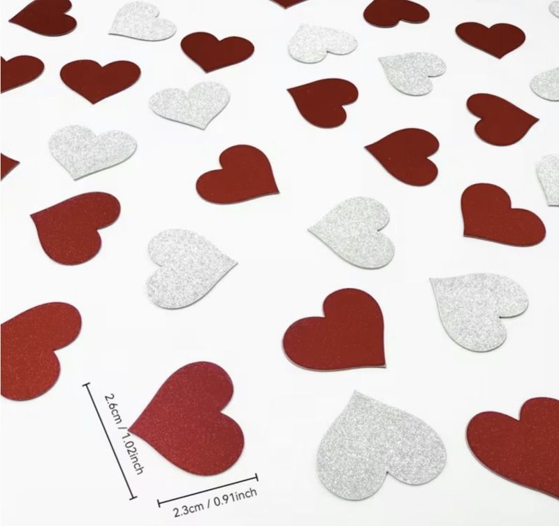 100 pieces Valentines hearts confetti - Silver & Red