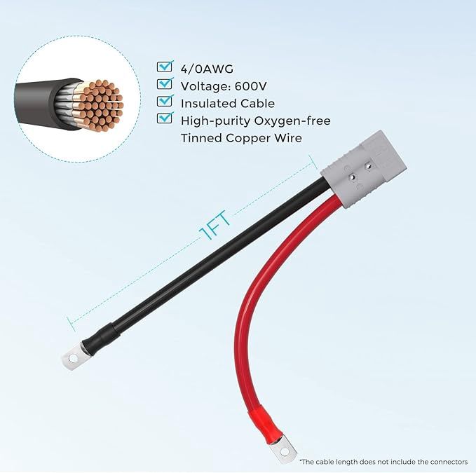 1FT (0.3M)  4/0AWG Anderson Adapter Cable (Anderson SB350 - 3/8 Ring Lug)