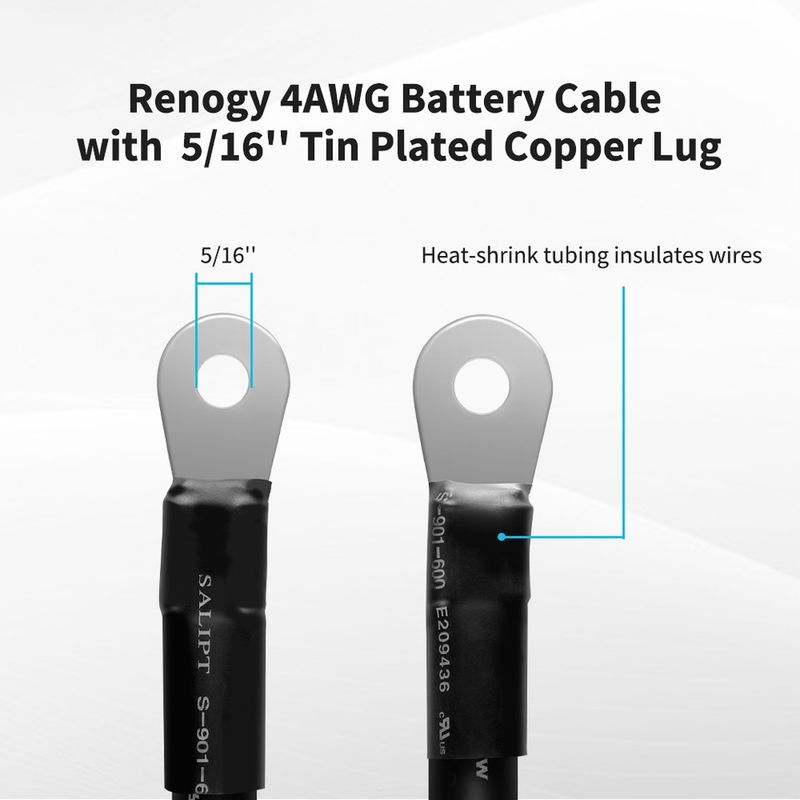 Renogy 1AWG 12Inch Copper Battery Interconnect Cable for 5/16Inch Lugs