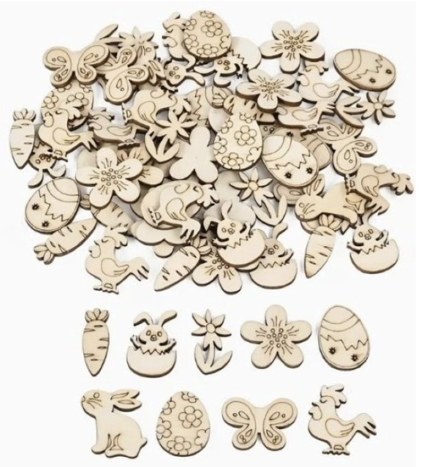100 Pieces Wooden Easter themed table scatters 100 Pieces Wooden Easter themed table scatters, Colour: Unpainted Wood