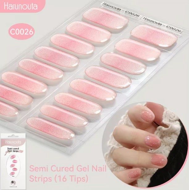 16 Strips Semi Cured Gel Nail Strips Jelly Gel Nail