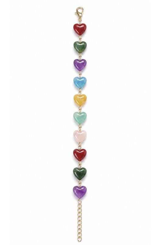 Rainbow Natural Stone Heart Charm Bracelet Rainbow Natural Stone Heart Charm Bracelet