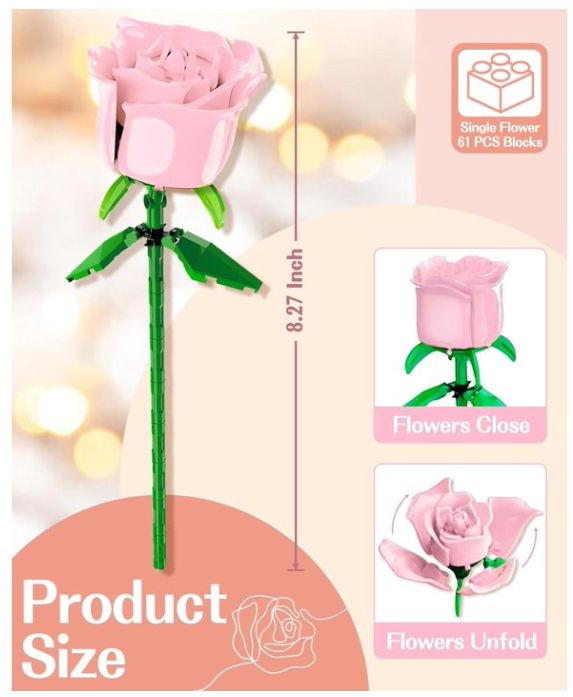 Pink Rose Bouquet - 300-Piece Building Block Set