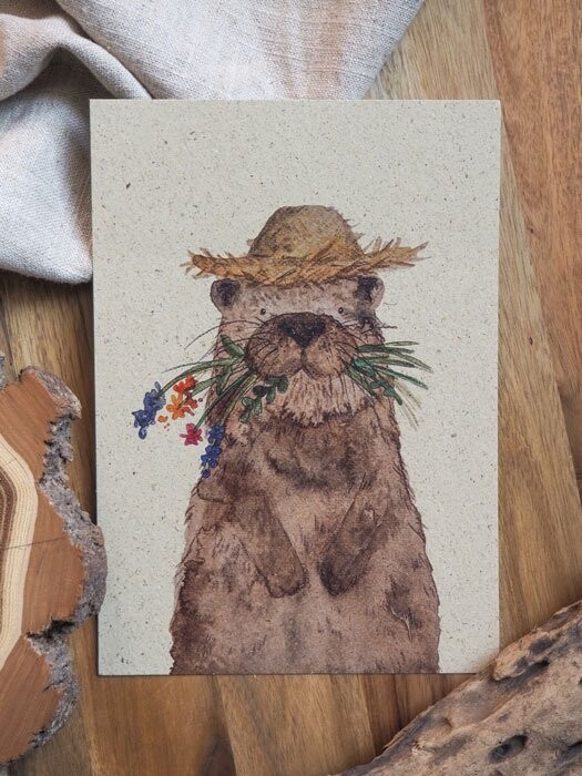Kunstdruck 'Otter mit Blumen'