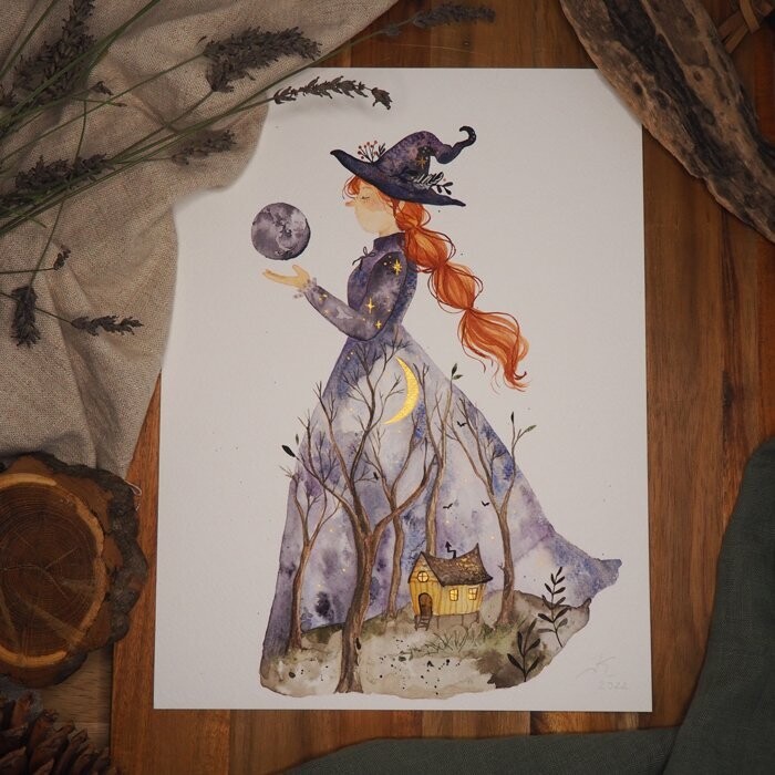 Kunstdruck Kunstdruck "Hexe in der Mondnacht" *limitiert*