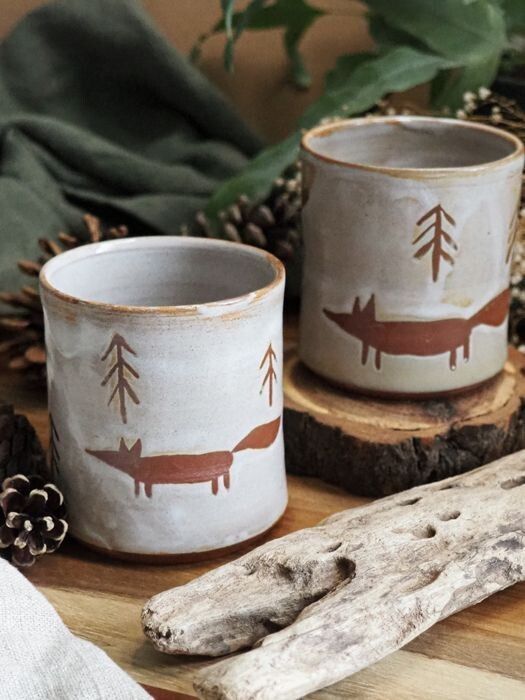 Keramik Becher 'Fuchs im Wald'