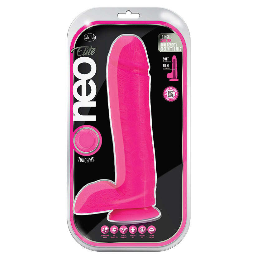 Silicone Dual Density Cock with Balls-Neon Pink 10&quot;