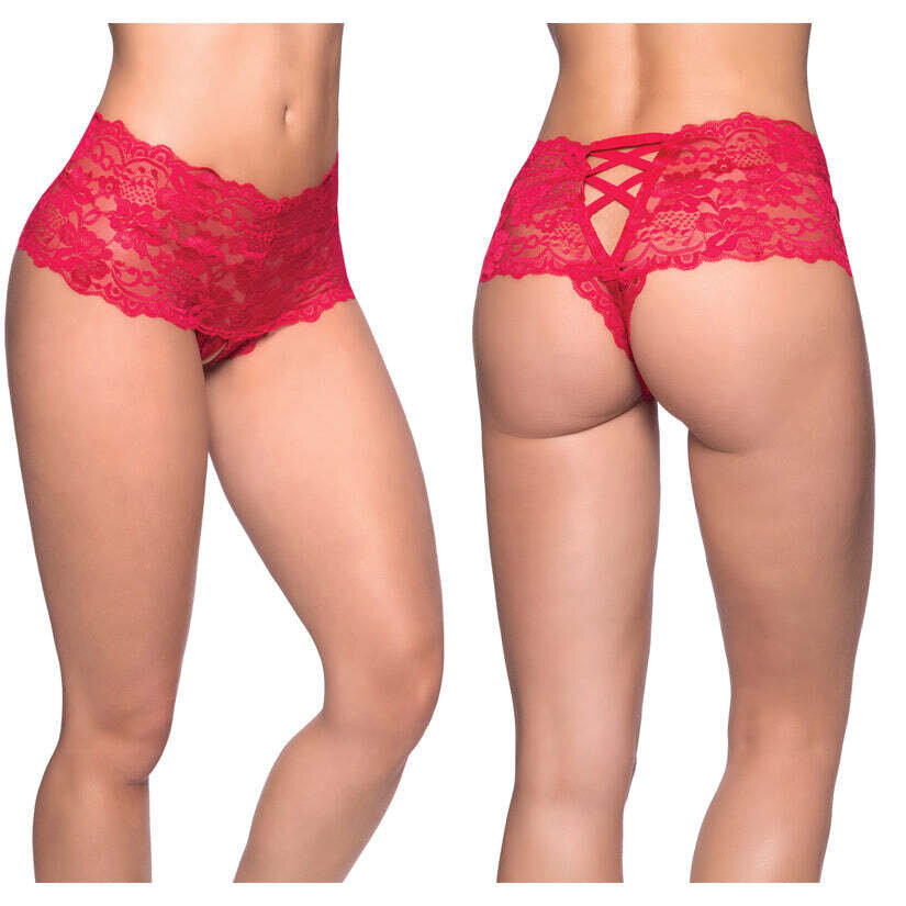 Crotchless Lace Boyshort - Large/extra Large   - Red