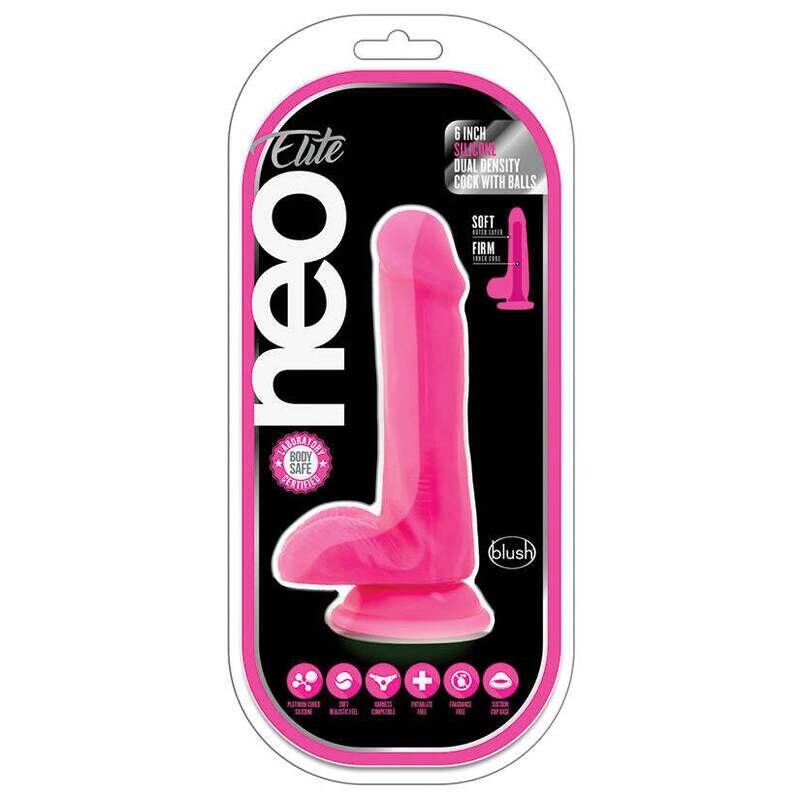 Dual Density Cock with Balls-Neon Pink 6&quot;