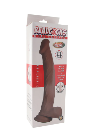 Real Cocks Dual Layered 11 Inch Dildo-Brown