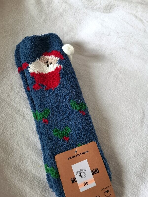 Calcetines felpa azul borla gorro TALLA 35-40