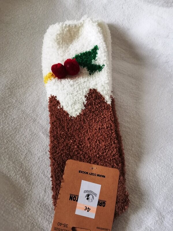 Calcetines felpa marrón bolas navidad TALLA 35-40