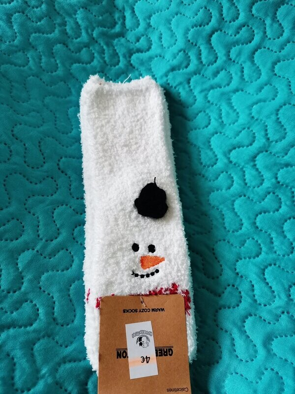 Calcetines felpa blanco muñeco nieve sombrero TALLA 35-40