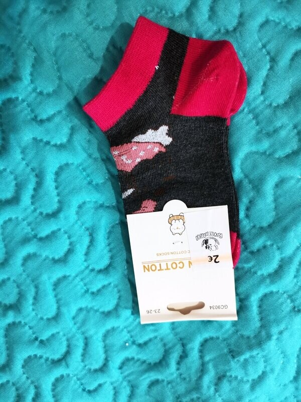 Calcetines niños tobillero gatito gris/fucsia TALLA 23-26