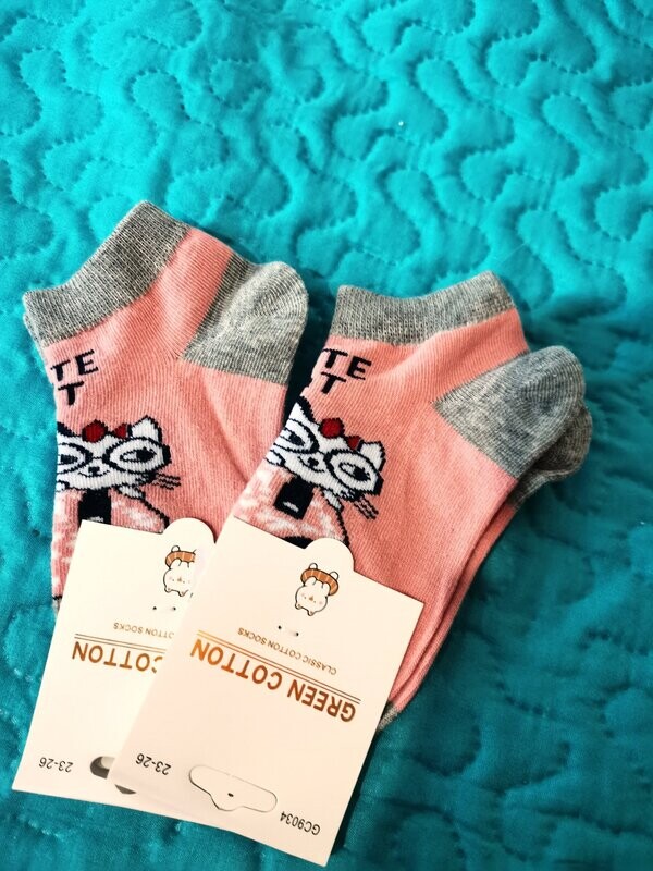 Calcetines niños tobillero gatito rosa/gris TALLA 23-26