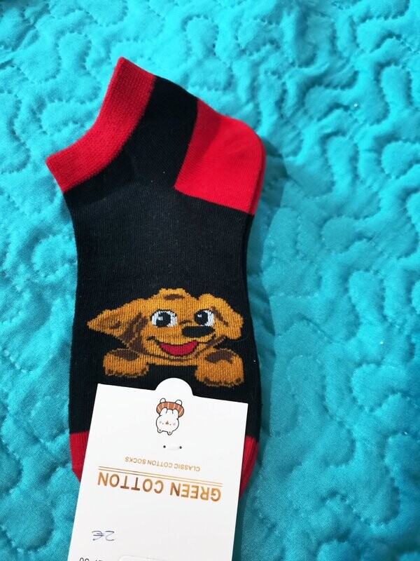 Calcetines niños tobillero perro negro/rojo TALLA 31-34