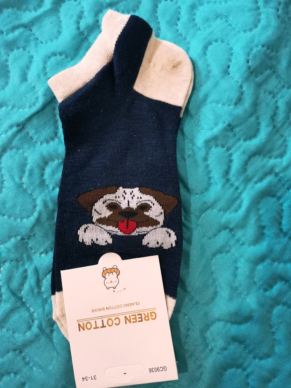 Calcetines niños tobillero perro azul marino/crudo TALLA 31-34