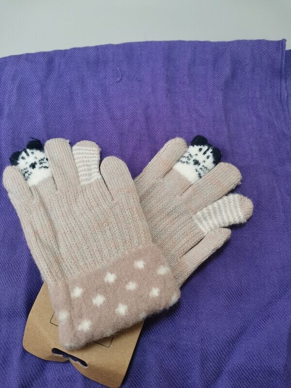 GUANTES BEIGE CON GATO