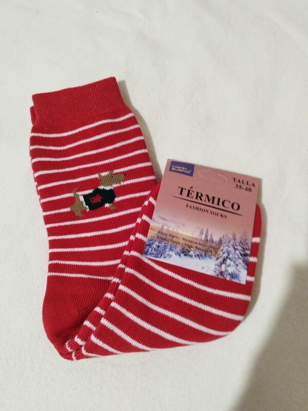 Calcetines mujer rojo rayas termico 35-40