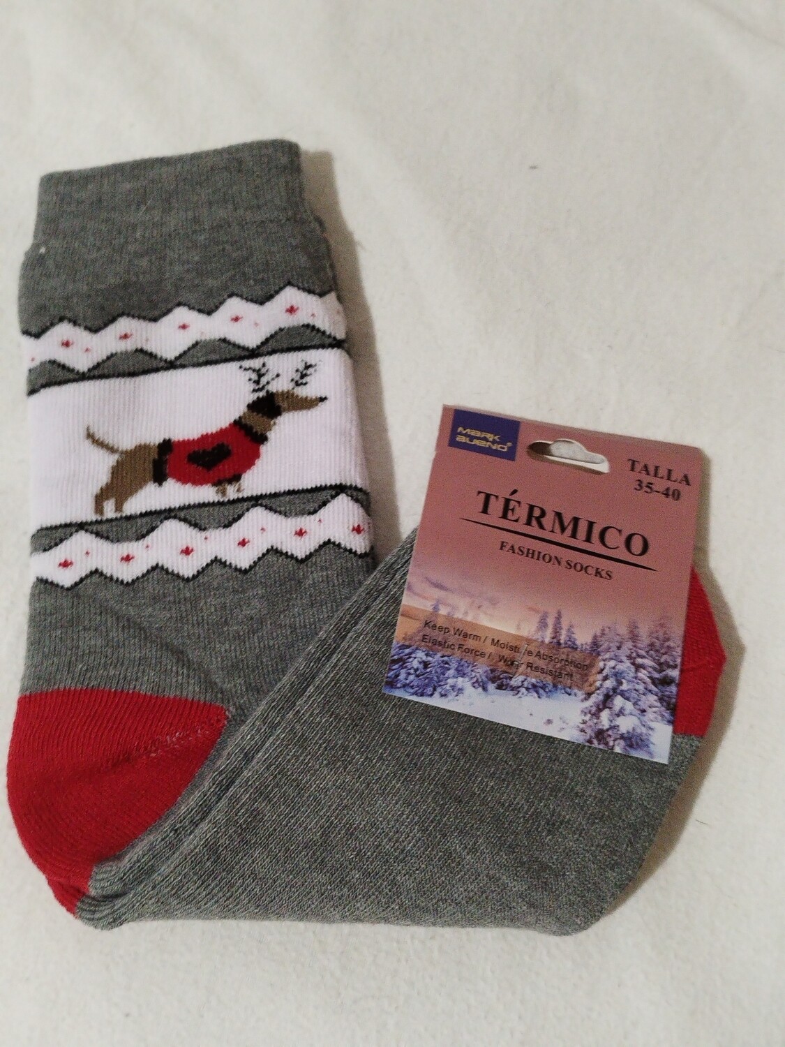 Calcetines mujer gris/rojo termico 35-40
