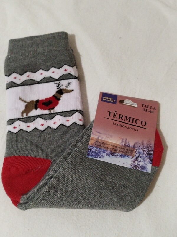 Calcetines mujer gris/rojo termico 35-40