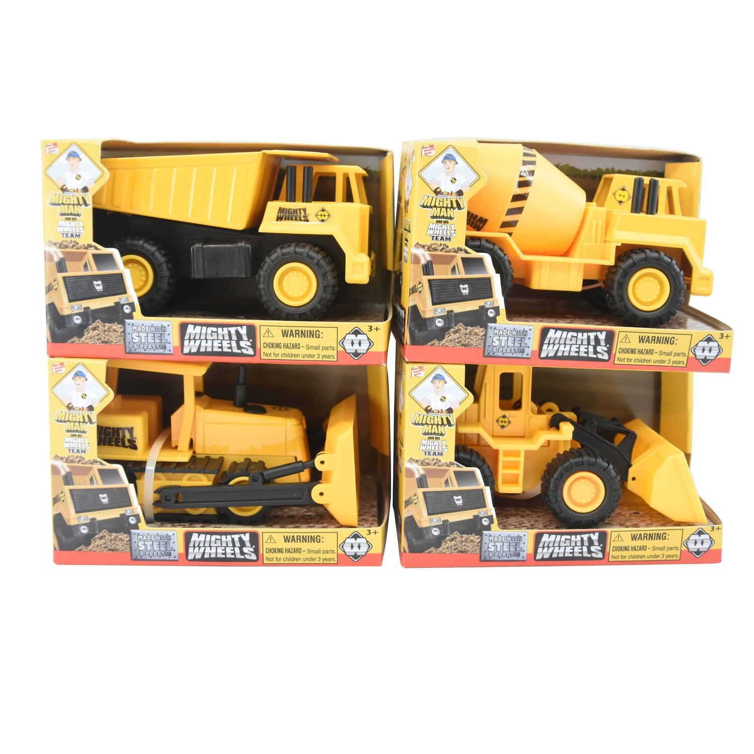 Mighty Wheels 4.75” Truck assortment - Dump Truck, Front Loader, Cement Mixer, Bulldozer